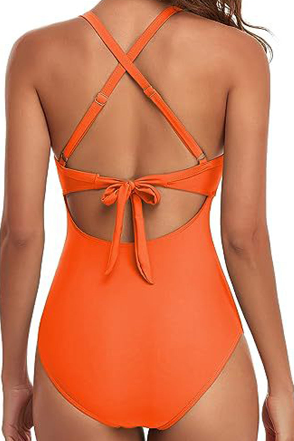 Pink Elastic Straps V Neck Colorblock One Piece Swimsuit